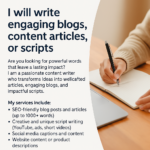 I can write blogs,articles,scripts,essays,presentations