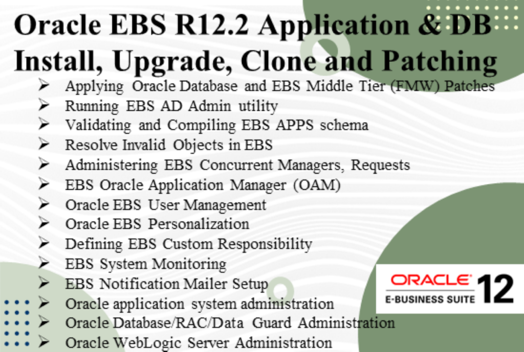 تطبيقات Oracle EBS R12 وتثبيت وترقية واستنساخ وتصحيحات قواعد بيانات EBS على EBS - portfolio - 0