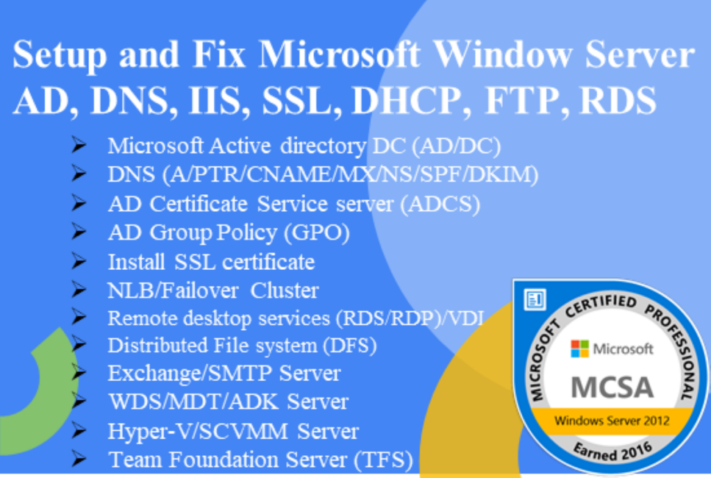 setup microsoft windows server ad, gpo, dns, dhcp, iis, SSL, adcs, rds, vdi, ftp - portfolio - 0