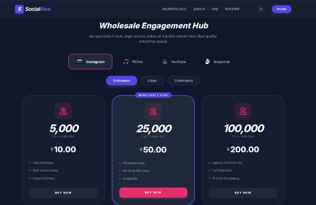 SocialRise est une place de marché de gros premium conçue pour les créateurs, agences et marques souhaitant développer rapidement et en toute sécurité leurs réseaux sociaux - portfolio - 1
