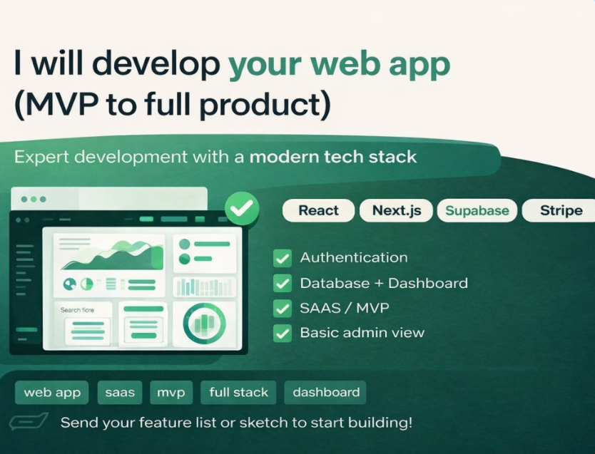 سأنشئ تطبيق الويب SaaS/MVP الخاص بك: واجهة أمامية + خلفية + نشر - portfolio - 0