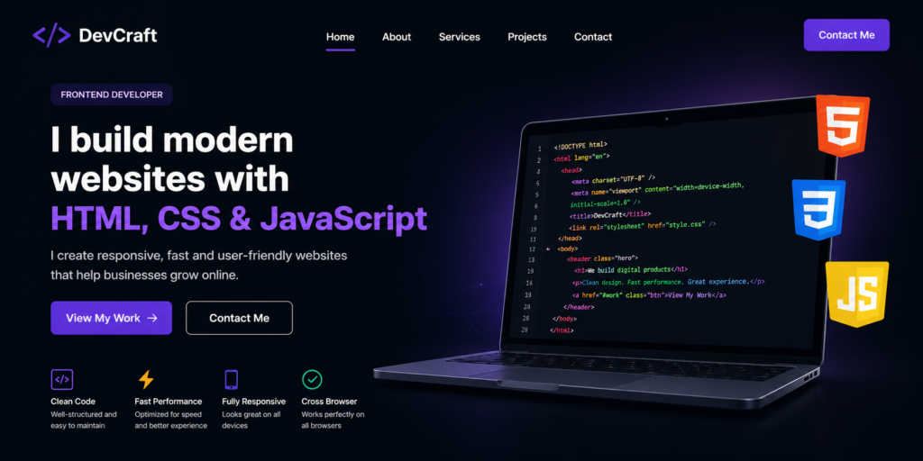 Je vais construire un site web responsive en utilisant HTML, CSS et JavaScript - portfolio - 0