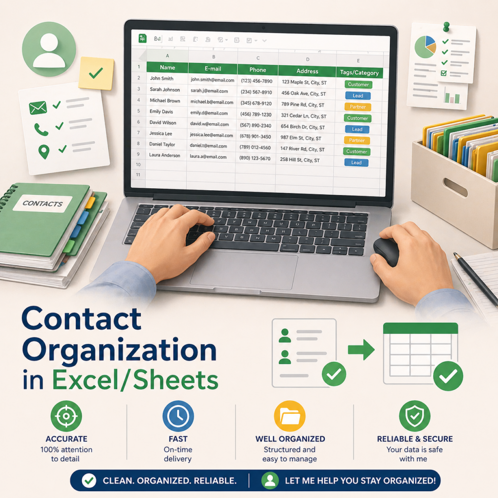 Je vais organiser vos contacts (Excel / Google Sheets) - portfolio - 0