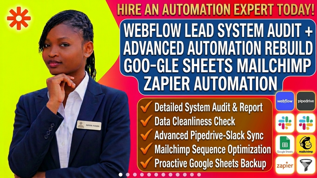 Webflow lead system audit + advanced automation rebuild: Pipedrive, Slack, Sheets, Mailchimp, Zapier optimization - portfolio - 0
