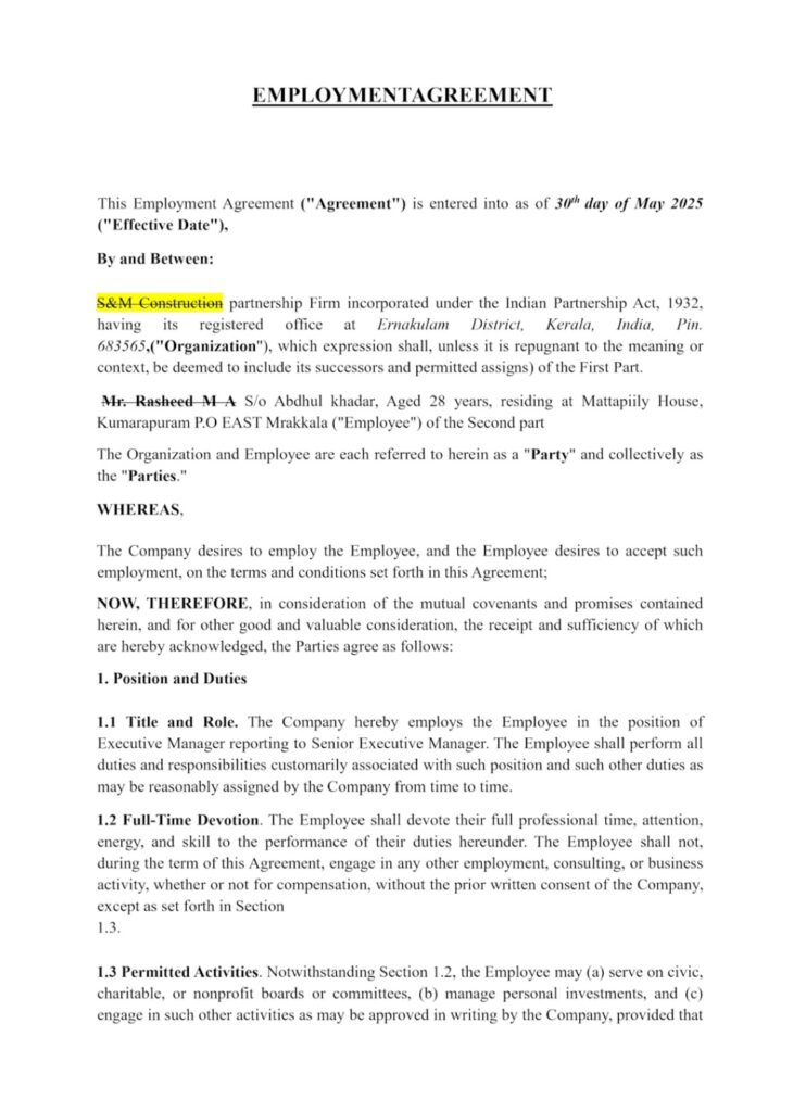 Employment and commercials contracts - portfolio - 0
