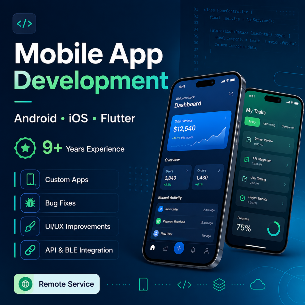 سأطور تطبيقات احترافية لأجهزة أندرويد وiOS وFlutter - portfolio - 0