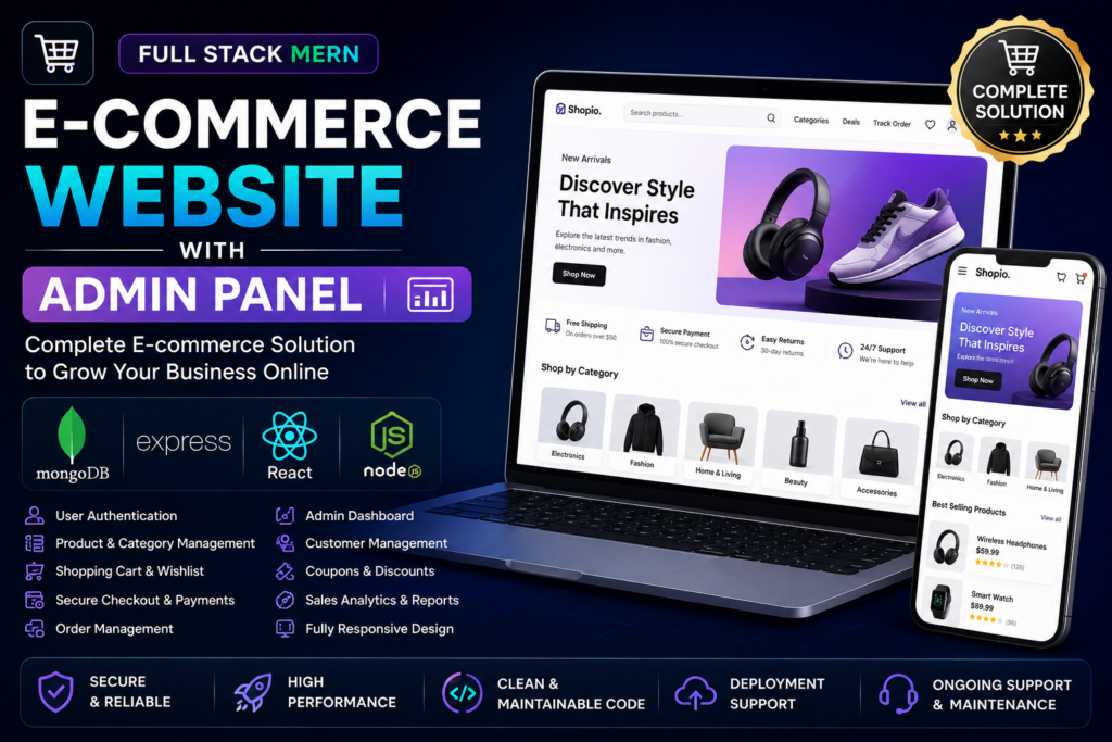I can create ecommerce application with admin panel using MERN stack - portfolio - 0