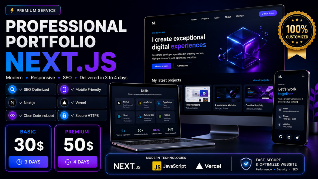 Je vais créer votre portfolio professionnel moderne avec Next.js, responsive et optimisé SEO - portfolio - 0