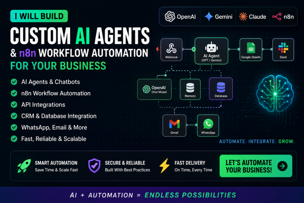 Je vais créer des agents IA personnalisés et une automatisation des flux de travail n8n pour votre entreprise - portfolio - 0