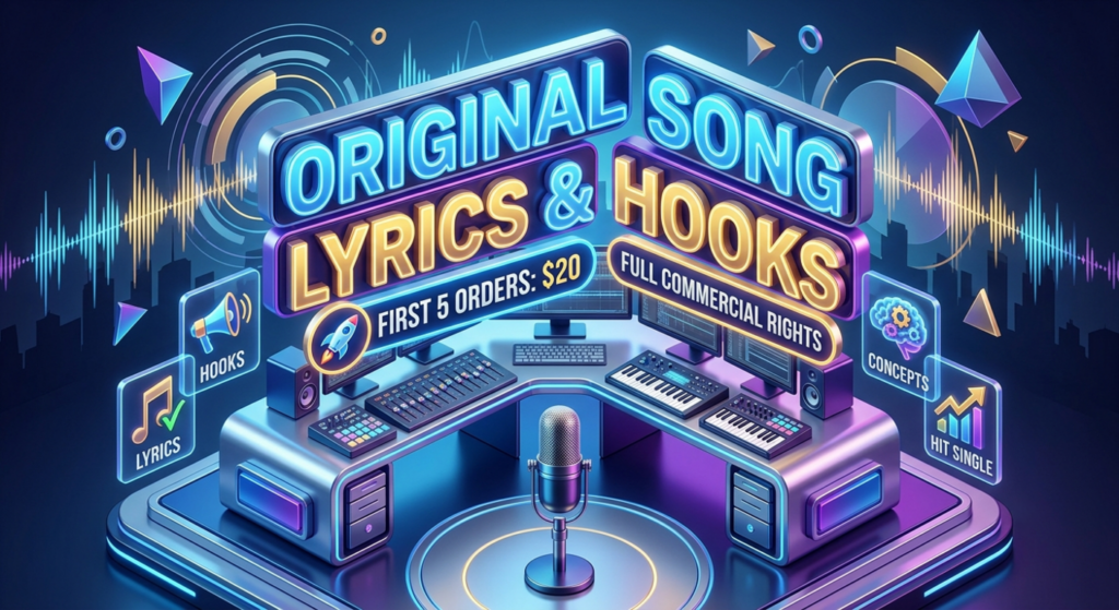 I will write original song lyrics, hooks, and song concepts for your music track - portfolio - 0