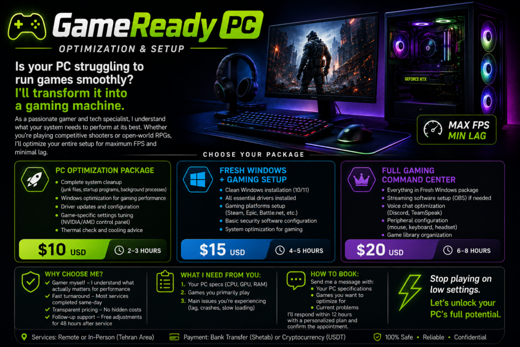 جهاز GameReady PC — التحسين والإعداد + تثبيت ويندوز - portfolio - 0