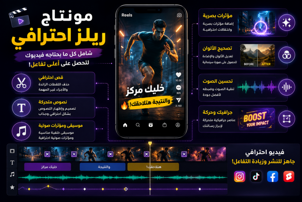 هحوّل الفيديوهات الخام بتاعتك إلى ريلز احترافي وجذاب مناسب لـ Instagram وTikTok وFacebook وYouTube Shorts - معرض الأعمال - 2