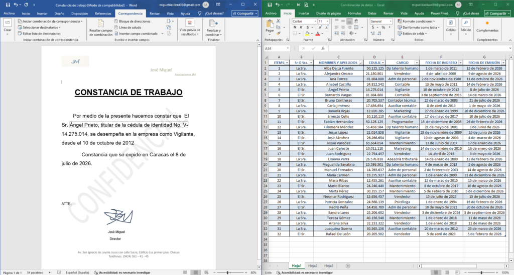 Data Combination Between Excel and Word - portfolio - 0