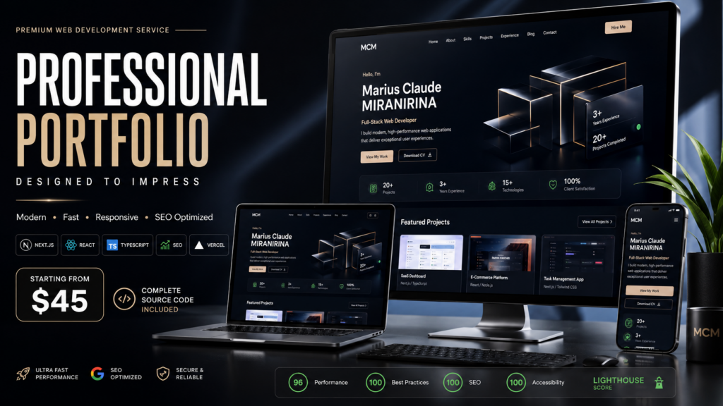 I will create your modern professional portfolio with Next.js, fully responsive and SEO-optimized.