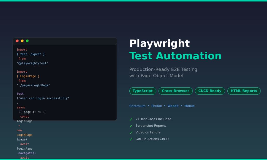 Je construirai des suites d’automatisation de tests Playwright avec TypeScript et CI/CD - portfolio - 0