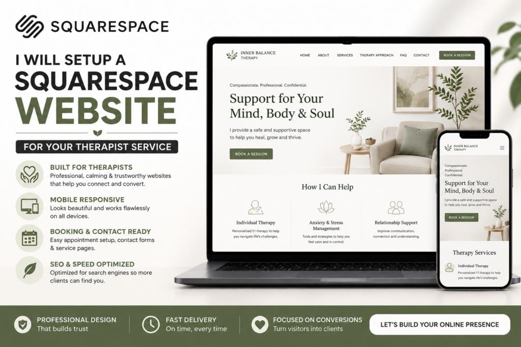 I will setup a squarespace website for your therapist practice