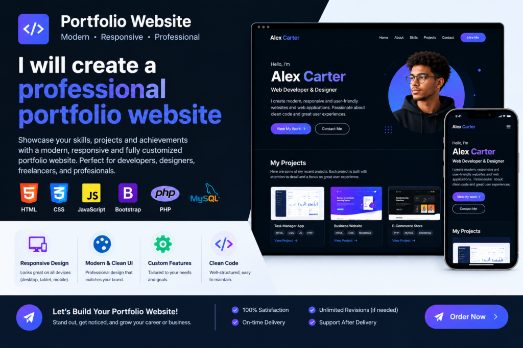 I will create a professional portfolio website
