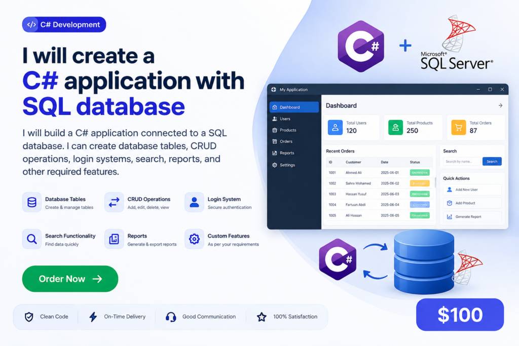 I will create a C# application with SQL database
