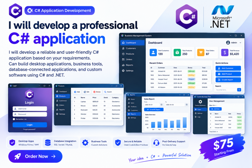 I will develop a professional C# application