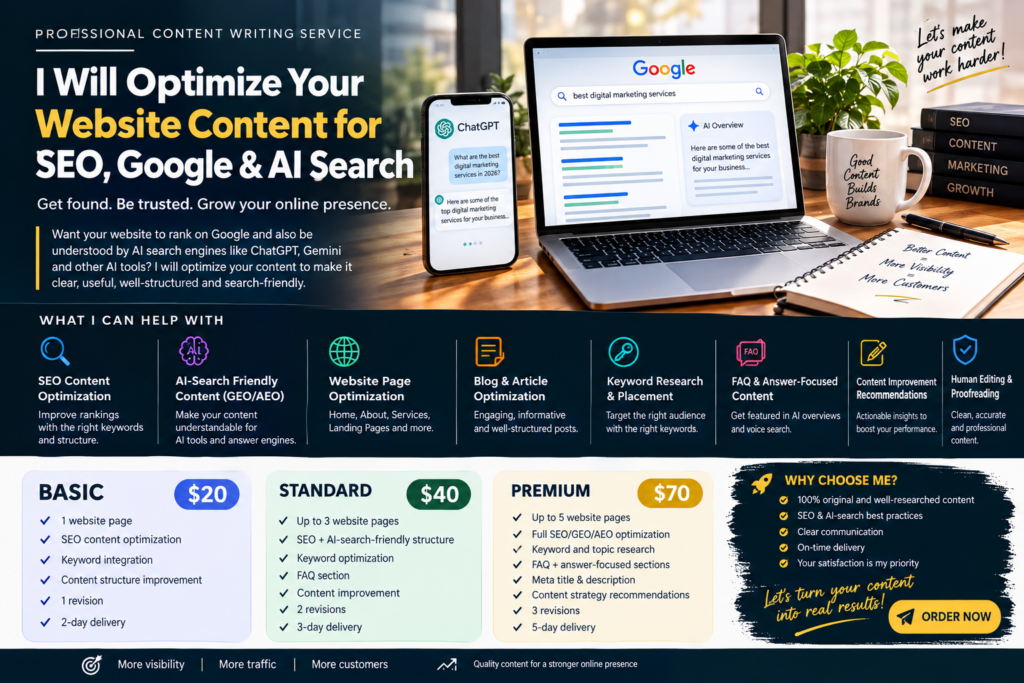 I Will Optimize Your Website Content for SEO, Google & AI Search