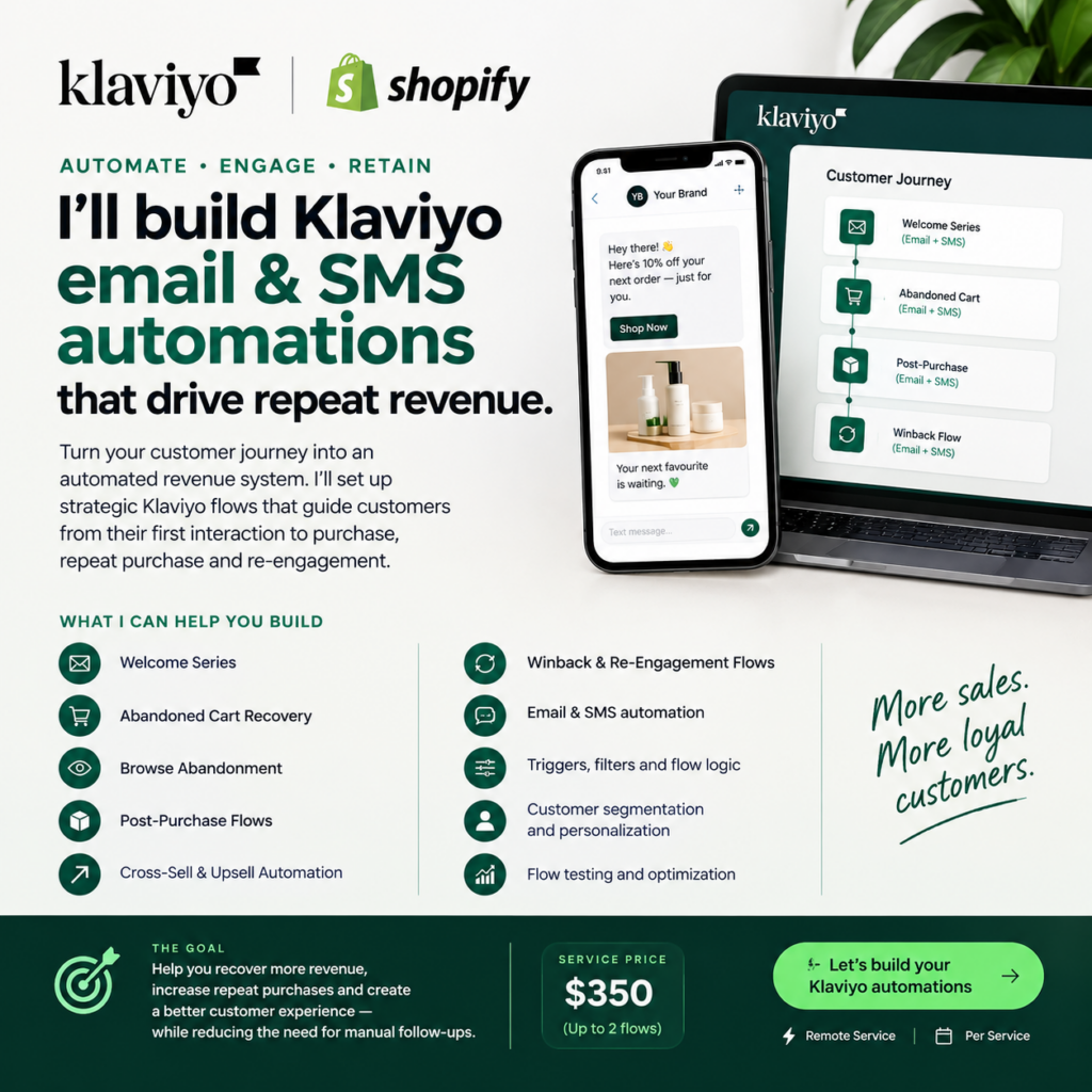 I’ll build Klaviyo email & SMS automations that drive repeat revenue