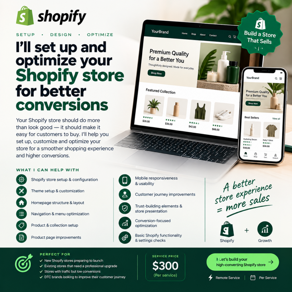 I’ll set up and optimize your Shopify store for better conversions