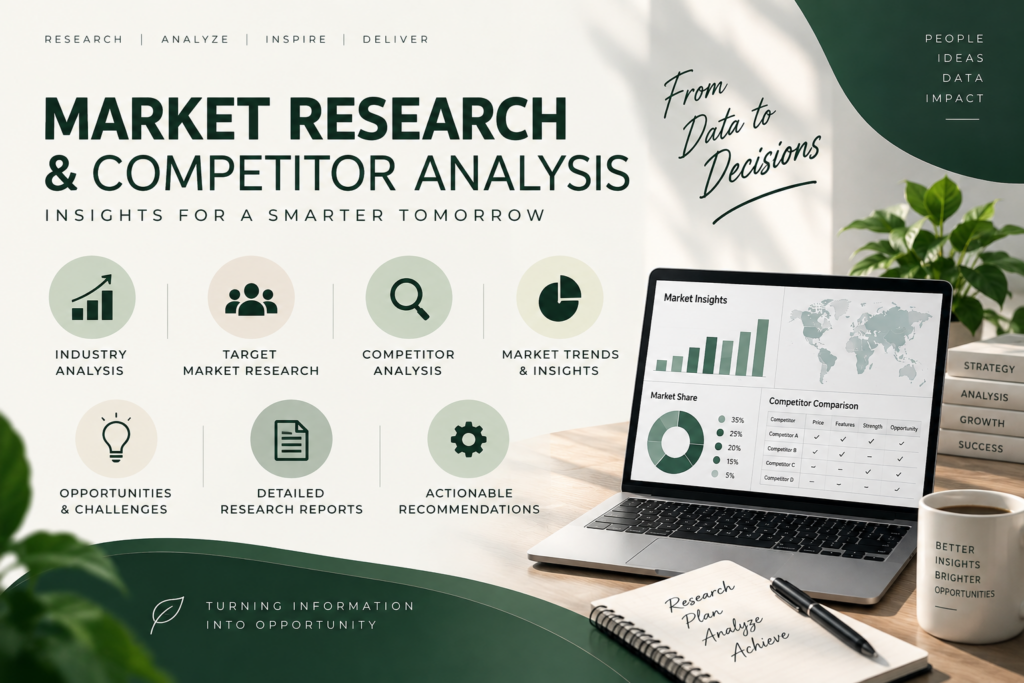 I will conduct detailed market research and competitor analysis for your business