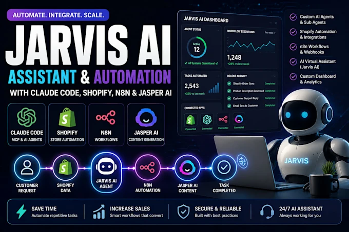 Je vais créer un assistant IA Jarvis personnalisé, automatiser Shopify, configurer Claude Code et des agents n8n - portfolio - 1