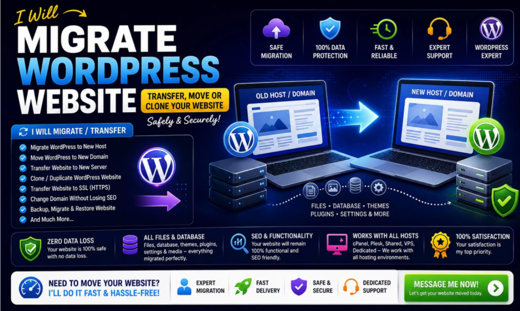 Migrer WordPress, transférer le site web, déplacer le site vers un nouvel hébergeur ou un nouveau domaine - portfolio - 1