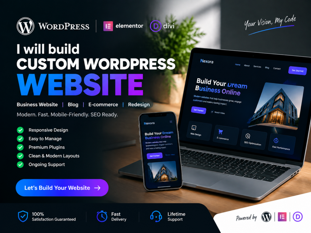 I will build custom wordpress website, business website or blog using elementor pro