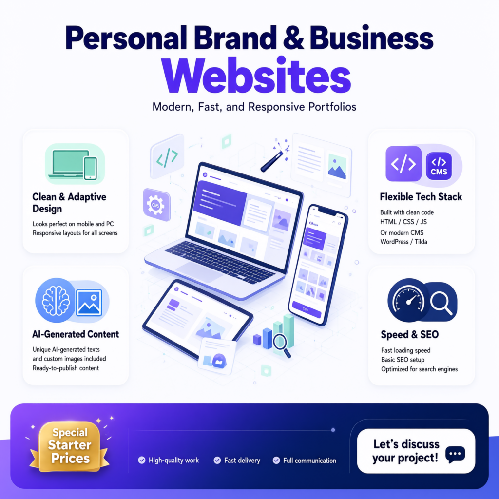 Je créerai un site portfolio ou une carte de visite professionnelle remarquable