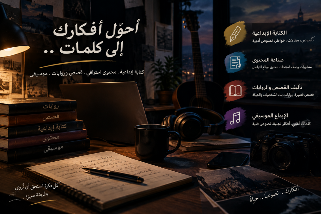أقدّم خدمات الكتابة الإبداعية وتأليف القصص والروايات وصناعة المحتوى