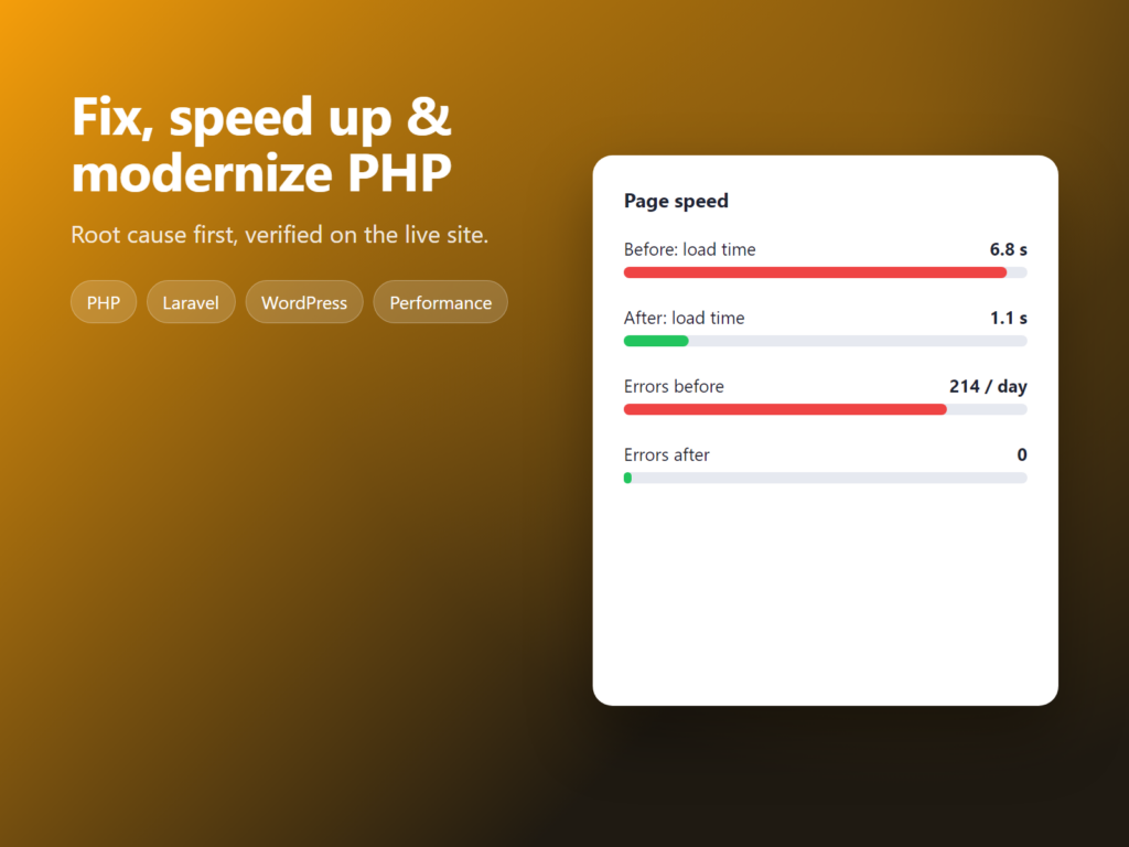 سأصلح الأخطاء وأسرّع موقعك باستخدام PHP أو Laravel أو WordPress