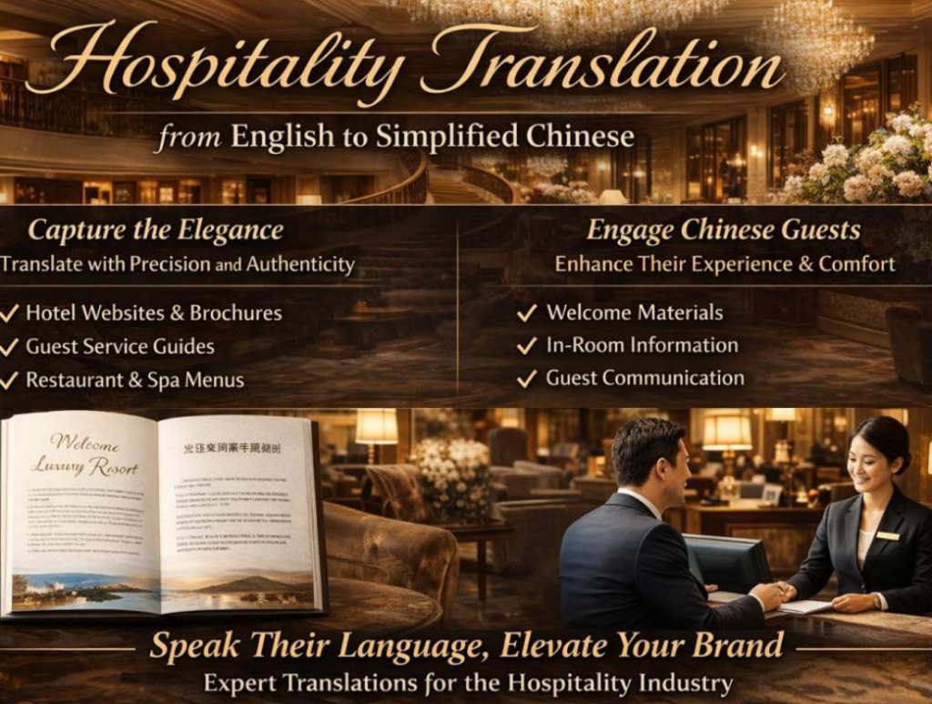 Traduction hôtelière de l’anglais vers le chinois simplifié