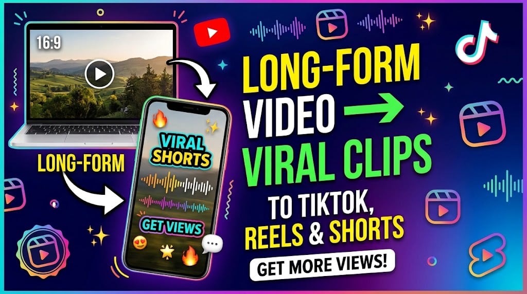I will repurpose long form video into viral vertical shorts, reels, and TikToks