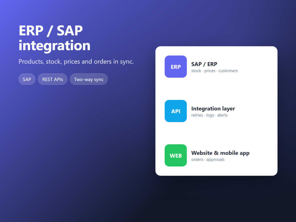 سأربط متجرك الإلكتروني أو تطبيقك بنظام SAP أو نظام تخطيط موارد المؤسسات لديك