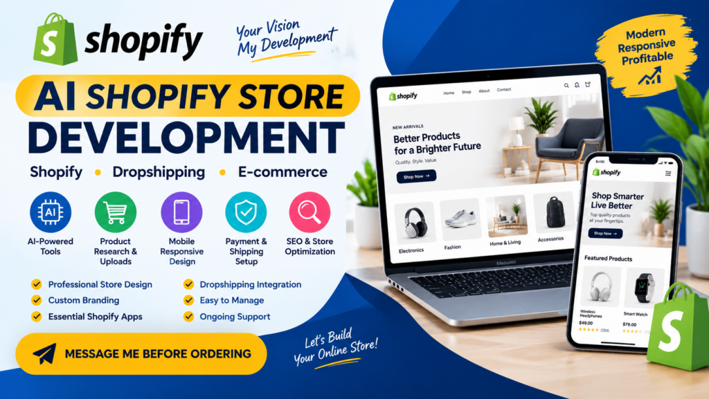 Je vais créer une boutique Shopify rentable avec l’IA, une boutique de dropshipping ou un site Shopify - portfolio - 1