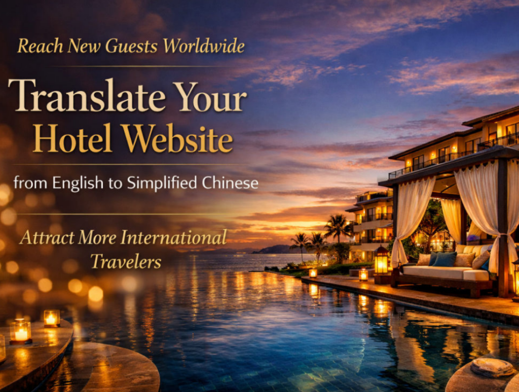 Vous bénéficierez de la traduction de votre site hôtelier de l’anglais vers le chinois simplifié