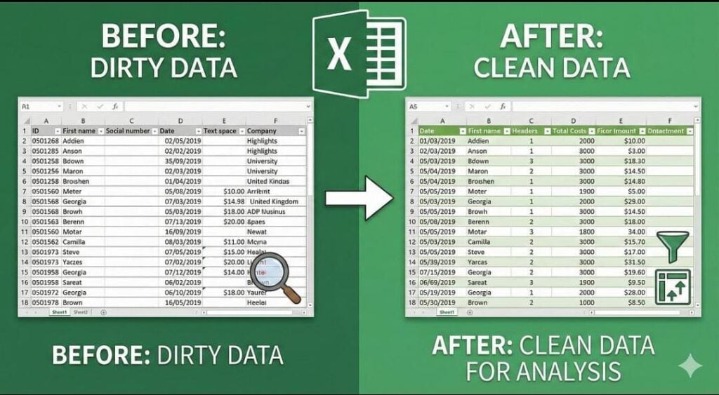 excel and google sheets data cleaning - portfolio - 1