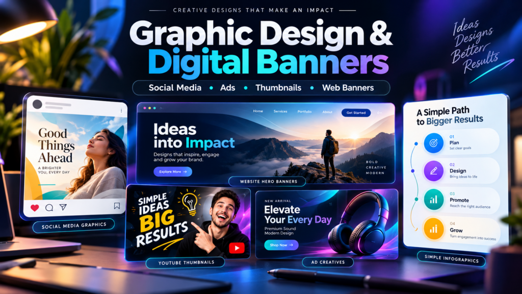 I will design professional banners, social media graphics and YouTube thumbnails