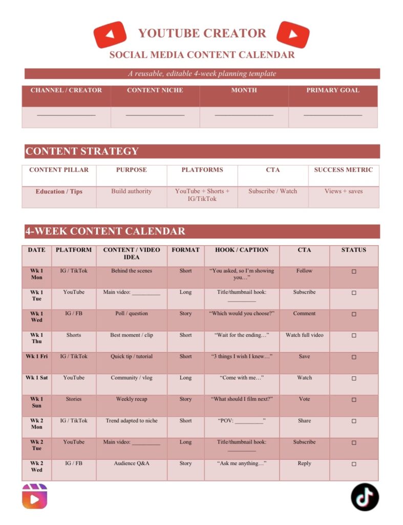 I will create a professinal 30 day Social Media Content Calendar