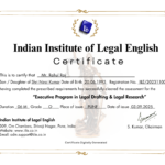 Completed the Executive Programme in Legal Drafting and Research