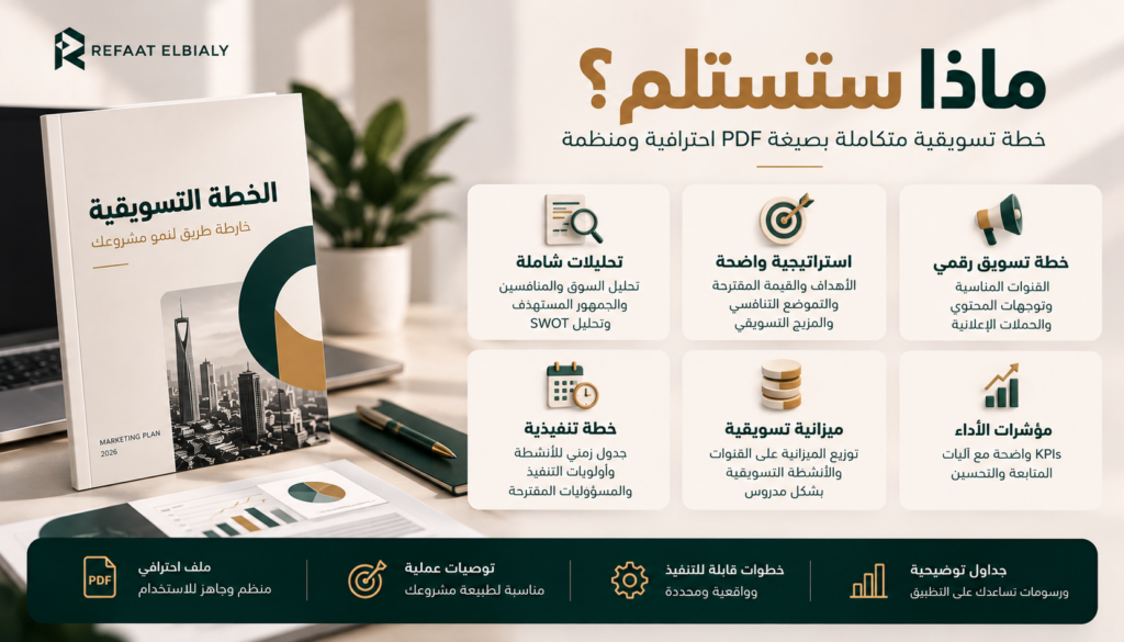 إعداد خطة تسويقية متكاملة لنشاطك التجاري تشمل التحليل والاستراتيجية والخطة التنفيذية