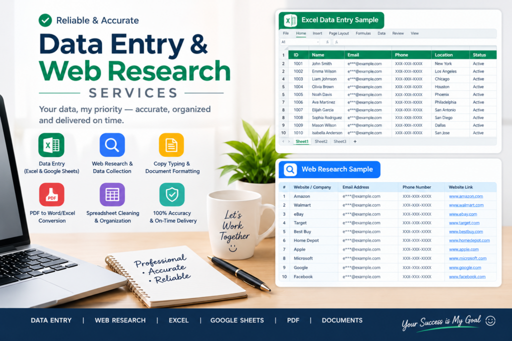 I will provide accurate data entry and web research services