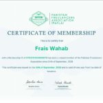 شهادة عضوية – جمعية المستقلين الباكستانية (PAFLA)